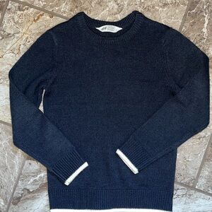 H&M Men's Dark Navy Crewneck Sweater with White Trim